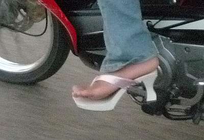 High heels on a motorcycle